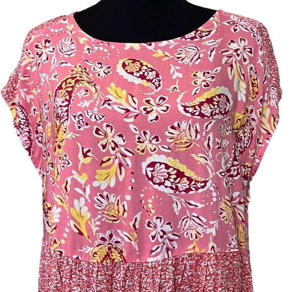 Easel Los Angeles Women Small Short Sleeve Pink Floral Paisley Dress Babydoll - Picture 3 of 9